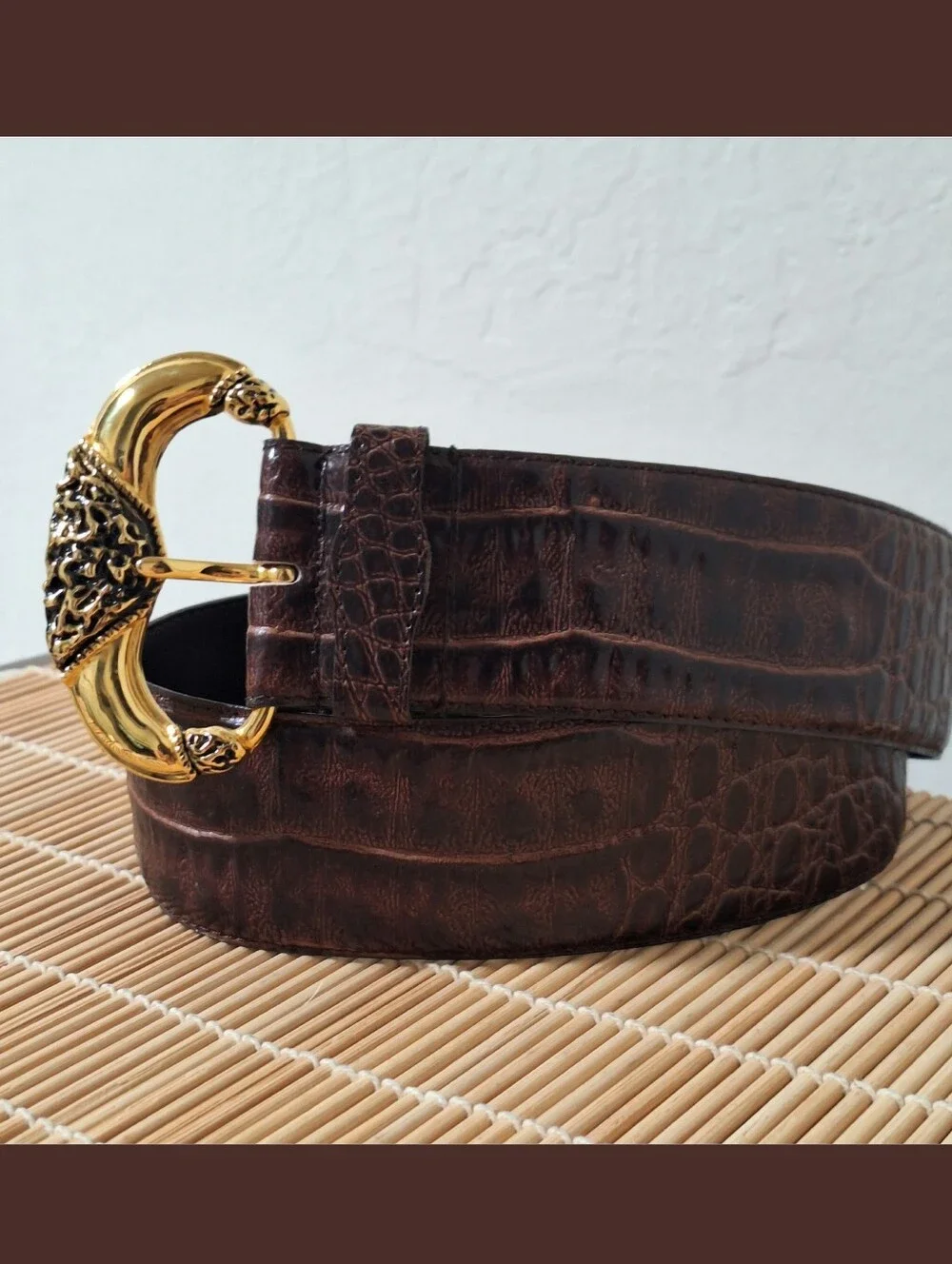 Vintage Milor Brown Reptile Belt with Gold Buckle ML
